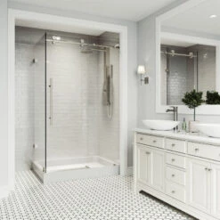 VIGO 36"x48" Frameless Shower Enclosure, Steel With Right Drain Base -Warm Bathroom b9f1da1100ab7557 6049 w800 h800 b0 p0