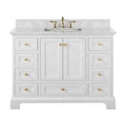 Audrey Vanity Set, White, 48", Gold Hardware, No Mirror 19 Audrey Vanity Set, White, 48", Gold Hardware, No Mirror -Warm Bathroom bb312c15024e13a2 3886 w800 h800 b1 p0