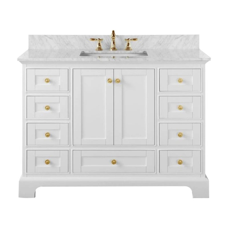 Audrey Vanity Set, White, 48", Gold Hardware, No Mirror 4 Audrey Vanity Set, White, 48", Gold Hardware, No Mirror - Image 4