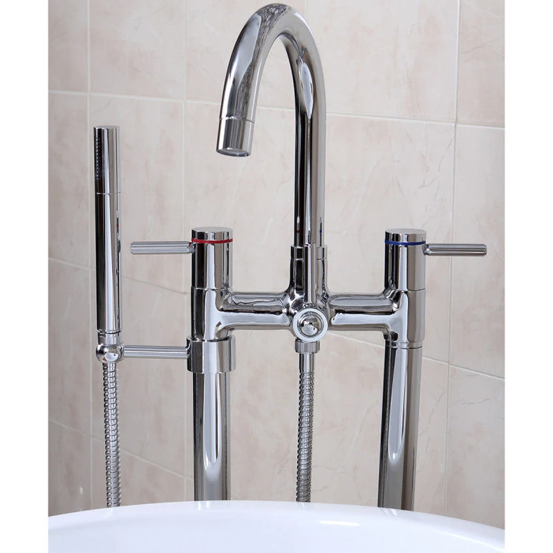 Kingston Brass Freestanding Tub Faucet With Hand Shower, Polished Chrome 4 Kingston Brass Freestanding Tub Faucet With Hand Shower, Polished Chrome - Image 4