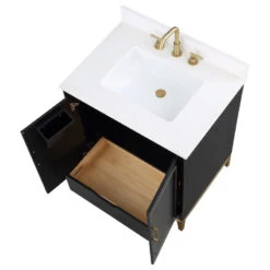 Gracie 30" / 36" Bathroom Vanity, Black, 30", Satin Brass, White Quartz Top -Warm Bathroom bb81992b0165bfc4 3799 w800 h800 b1 p0
