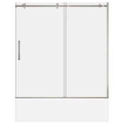 LessCare ULTRA-B Clear Glass Bath-Tub Door Brushed Nickel Finish, 56-60"x62"