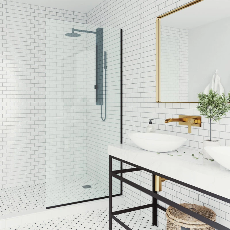 VIGO Frameless Fixed Shower Screen With Clear Glass, Matte Black 3 VIGO Frameless Fixed Shower Screen With Clear Glass, Matte Black - Image 3