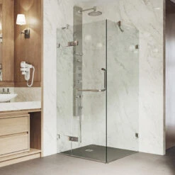 VIGO Monteray 30"x30" Frameless Shower Enclosure Without Base, Brushed Nickel