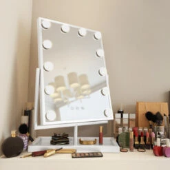 15x17" Hollywood Tri-Color Mirror, 12 Bulbs, White 7 15x17" Hollywood Tri-Color Mirror, 12 Bulbs, White -Warm Bathroom bd615c110363fef6 0838 w800 h800 b0 p0