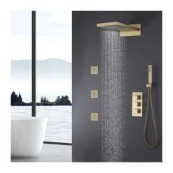 Luxury Complete Shower System With Rough-In Valve, Brushed Gold -Warm Bathroom be31d062028f4954 6966 w800 h800 b0 p0