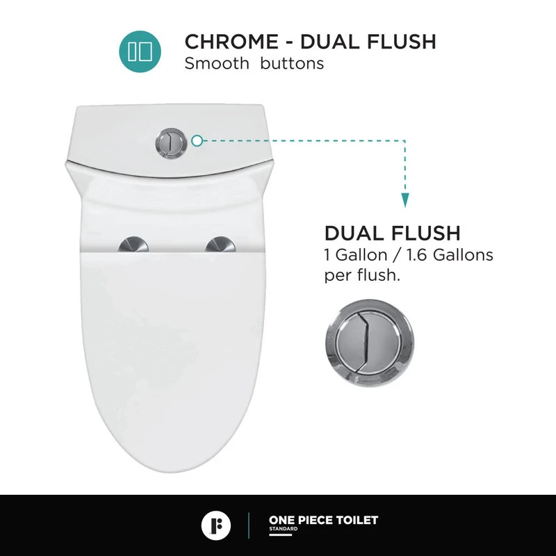 Fine Fixtures Dual-Flush Elongated One-Piece Toilet With High Efficiency Flush, White 5 Fine Fixtures Dual-Flush Elongated One-Piece Toilet With High Efficiency Flush, White - Image 5
