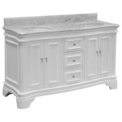 Warm Bathroom 26 Katherine 60" Double Bathroom Vanity In White With Carrara Marble Top