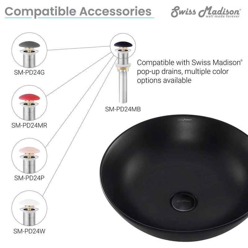 Classe 16" Color Ceramic Sink In Matte Black 12 Classe 16" Color Ceramic Sink In Matte Black - Image 12