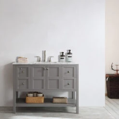 Florence 48" Single Bathroom Vanity In Gray With White Carrara Marble Top -Warm Bathroom c321892c009c45d2 4000 w800 h800 b0 p0