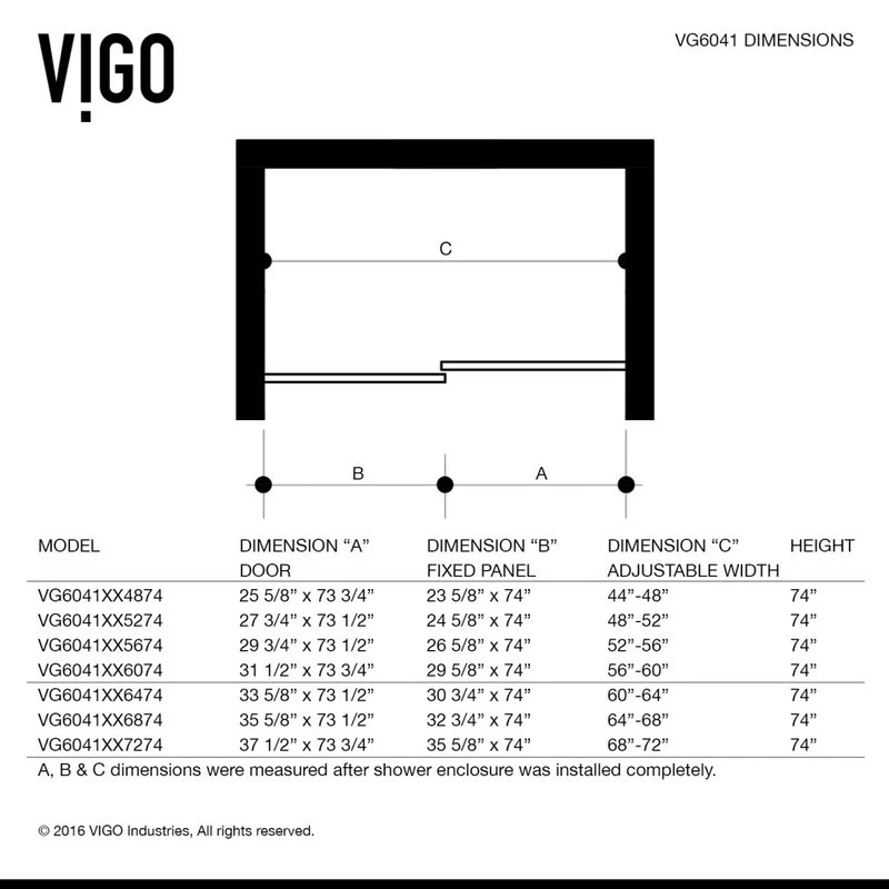 VIGO 64x74 Elan Frameless Sliding Shower Door, Stainless Steel 15 VIGO 64x74 Elan Frameless Sliding Shower Door, Stainless Steel - Image 15