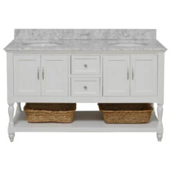 Beverly 60" Bath Vanity, White, Carrara Marble, Double Vanity -Warm Bathroom c47141a701ba4759 4575 w800 h800 b1 p0
