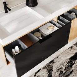 The Nuvo Bathroom Vanity, Double Sink, 55", Black Glass And Maple, Wall Mounted -Warm Bathroom c541de8003c744d1 4003 w800 h800 b0 p0