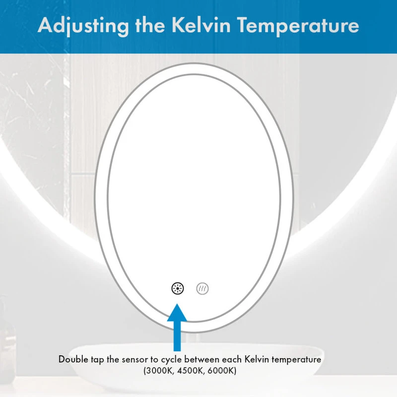 Ellipse Oval Dimmable LED Mirror With Defogger, 24"x36"x1.75" 5 Ellipse Oval Dimmable LED Mirror With Defogger, 24"x36"x1.75" - Image 5