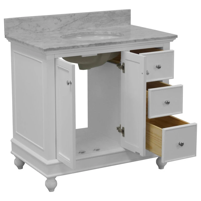 Bella 36" Single Bathroom Vanity In White With Carrara Marble Top 3 Bella 36" Single Bathroom Vanity In White With Carrara Marble Top - Image 3