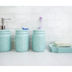 4-Piece Dolomite Mason Jar Bath Set, Mint -Warm Bathroom c6513cdf0cd05eb2 6187 w800 h800 b0 p0