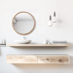 22" Round Wood Wall Mirror, Large, Natural Brown 11 22" Round Wood Wall Mirror, Large, Natural Brown -Warm Bathroom c76147350e2899dd 4307 w800 h800 b0 p0