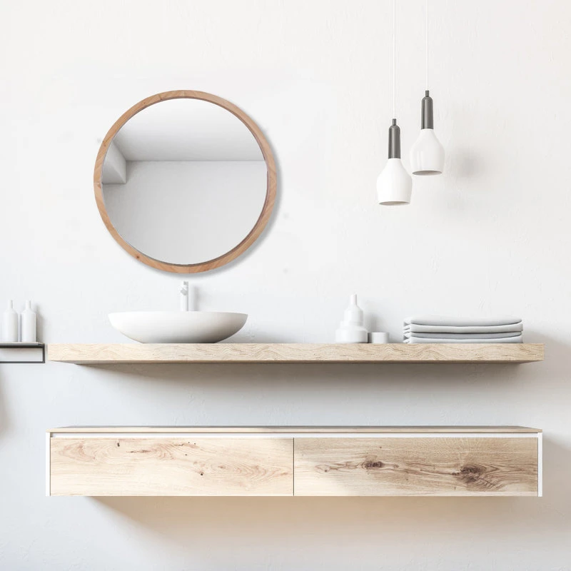 22" Round Wood Wall Mirror, Large, Natural Brown 6 22" Round Wood Wall Mirror, Large, Natural Brown - Image 6