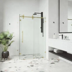 VIGO 34"x46" Frameless 3/8" Shower, Without Base, Matte Gold -Warm Bathroom c7a1b66e0f60b8f4 5940 w800 h800 b0 p0