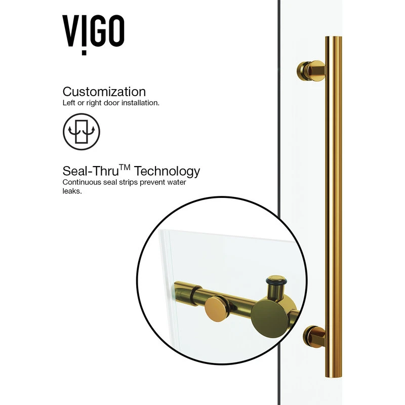 VIGO 64x74 Elan Frameless Sliding Shower Door, Matte Gold 9 VIGO 64x74 Elan Frameless Sliding Shower Door, Matte Gold - Image 9