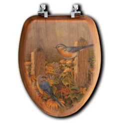 Toilet Seat, Elongated, Linda's Bluebirds, Elongated