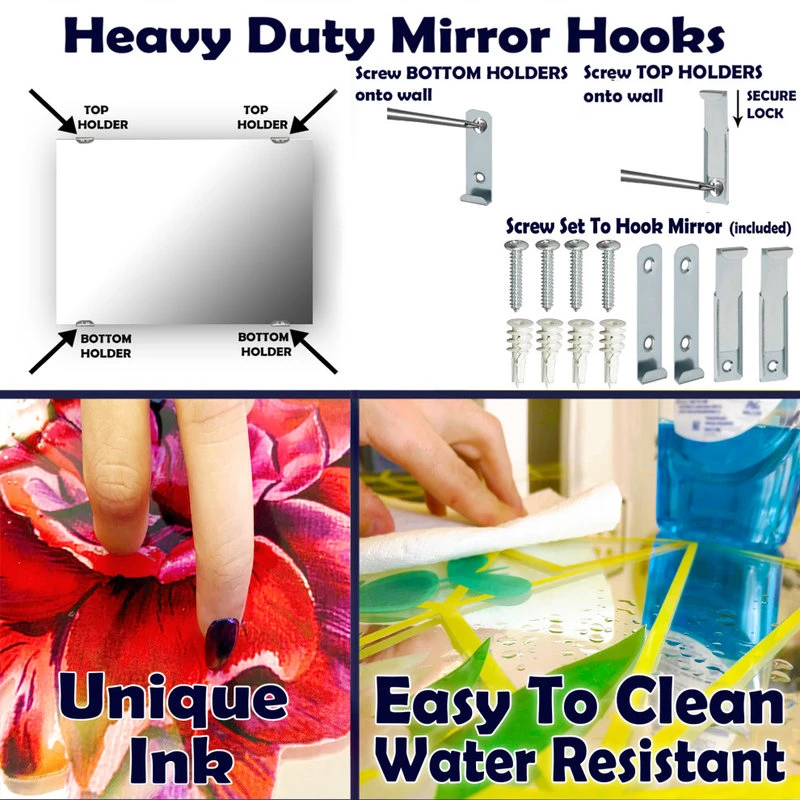 Designart Oriental Silk Pattern Bohemian And Eclectic Frameless Wall Mirror, 24x 4 Designart Oriental Silk Pattern Bohemian And Eclectic Frameless Wall Mirror, 24x - Image 4