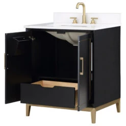 Gracie 30" / 36" Bathroom Vanity, Black, 30", Satin Brass, White Quartz Top -Warm Bathroom cb61f2420165bfc3 3799 w800 h800 b1 p0