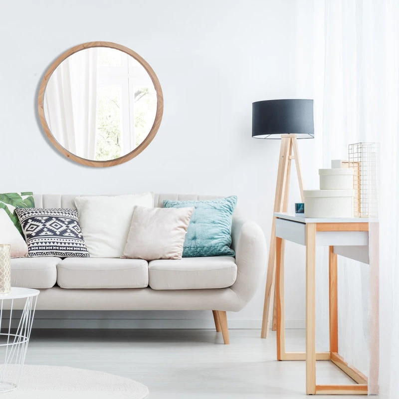 22" Round Wood Wall Mirror, Large, Natural Brown 2 22" Round Wood Wall Mirror, Large, Natural Brown - Image 2