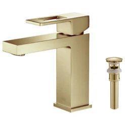 Cubic Single Hole Bathroom Faucet KBF1002, Brush Gold, W/ Drain