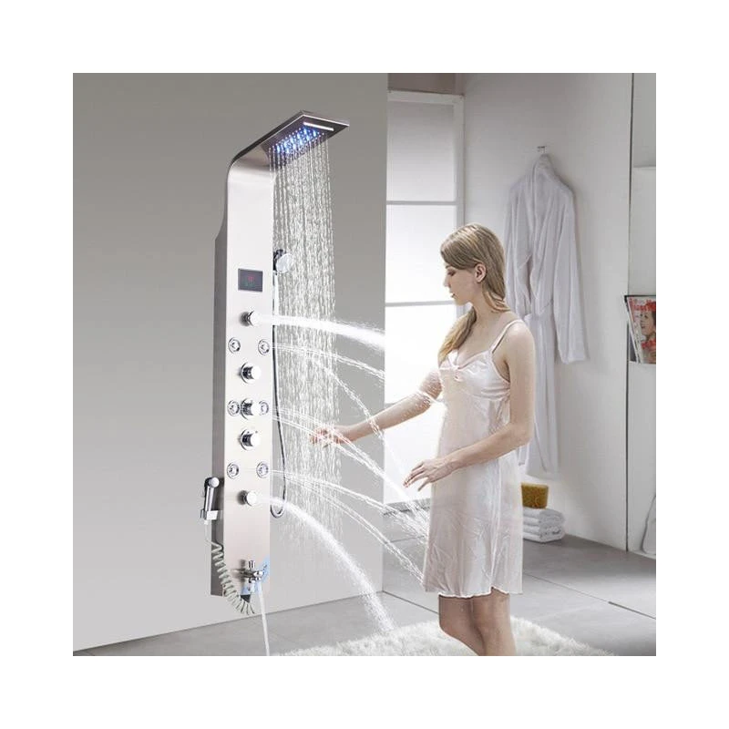6 Stage Stainless Steel LED Shower Column With Massage Jets, Brushed Nickel 3 6 Stage Stainless Steel LED Shower Column With Massage Jets, Brushed Nickel - Image 3