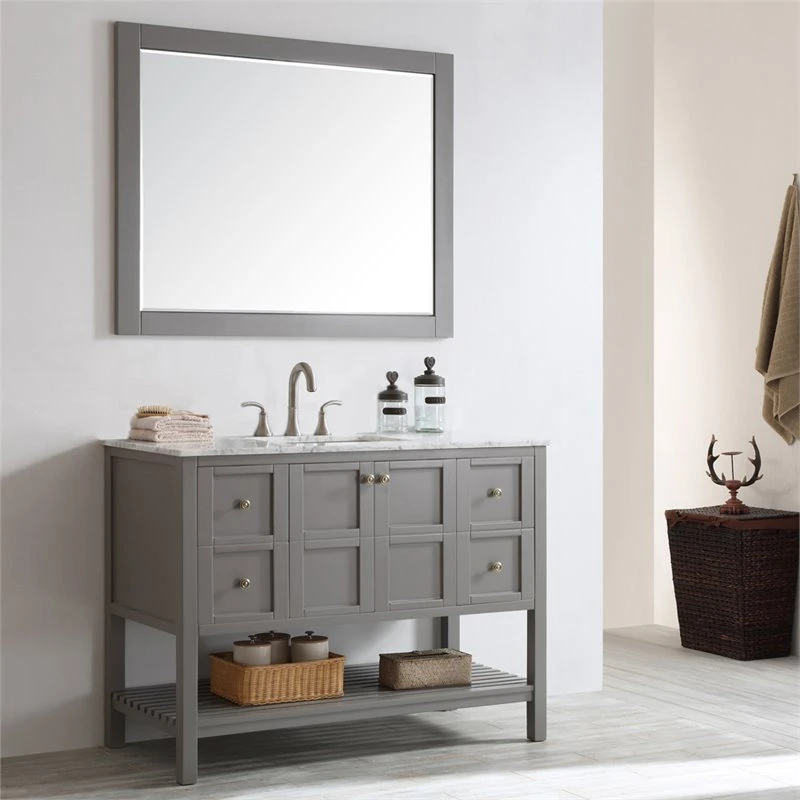 Vinnova Florence 48" Bathroom Vanity Framed Wall Mirror In Gray 5 Vinnova Florence 48" Bathroom Vanity Framed Wall Mirror In Gray - Image 5