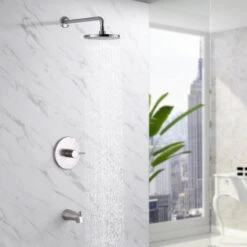 Luxier SS-C01-T-V Rainfall Shower Faucet With Valve And Spout, Brushed Nickel -Warm Bathroom cf21807801f9c8e2 7290 w800 h800 b0 p0