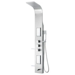 ANZZI Field 58" Shower Panel With Heavy Rain Shower And Wand, Brushed Steel
