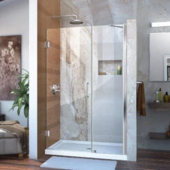 DreamLine Unidoor 42-43" Frameless Hinged Shower Door With Support Arm In Chrome