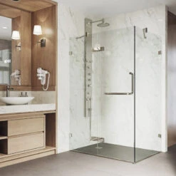VIGO Monteray 34"x46" Frameless Shower Enclosure, Brushed Nickel -Warm Bathroom d211973f0e9d876d 9385 w800 h800 b0 p0