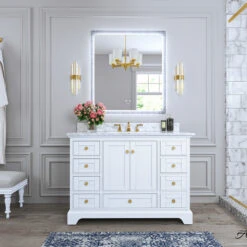 Audrey Vanity Set, White, 48", Gold Hardware, No Mirror