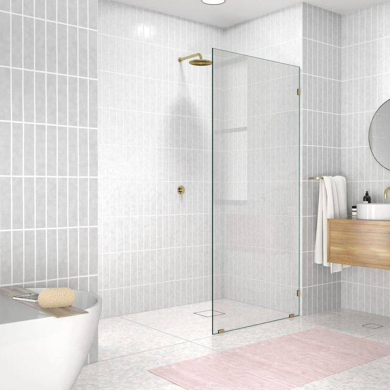 78"x34" Frameless Shower Door Single Fixed Panel, Satin Brass 1 78"x34" Frameless Shower Door Single Fixed Panel, Satin Brass