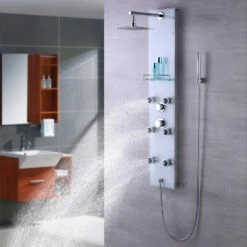 Luxier 51" 6-Jet Shower Panel With Rainfall Shower Head Hand Shower, White 13 Luxier 51" 6-Jet Shower Panel With Rainfall Shower Head Hand Shower, White -Warm Bathroom d4112b4c02182a03 7072 w800 h800 b0 p0