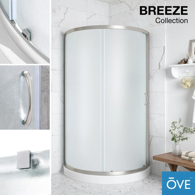 Ove Decors Breeze 34 Shower Kit, Frosted Glass Panels And Base, Satin Nickel 2 Ove Decors Breeze 34 Shower Kit, Frosted Glass Panels And Base, Satin Nickel - Image 2