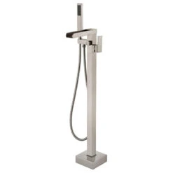 Single Handle Floor Mounted Freestanding Tub Filler With Hand Shower, Brushed Ni