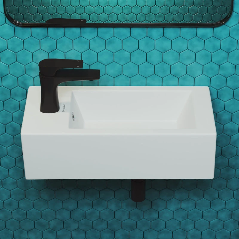 Voltaire 19.5"x10" Ceramic Wall Hung Sink With Faucet Mount, Left Side 3 Voltaire 19.5"x10" Ceramic Wall Hung Sink With Faucet Mount, Left Side - Image 3