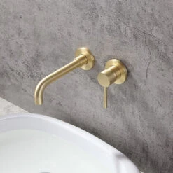 Brushed Brass Single Lever Wall Mounted Bathroom Faucet Swivel Sink Faucet Brass -Warm Bathroom d9312dcf001d12f7 6046 w800 h800 b0 p0