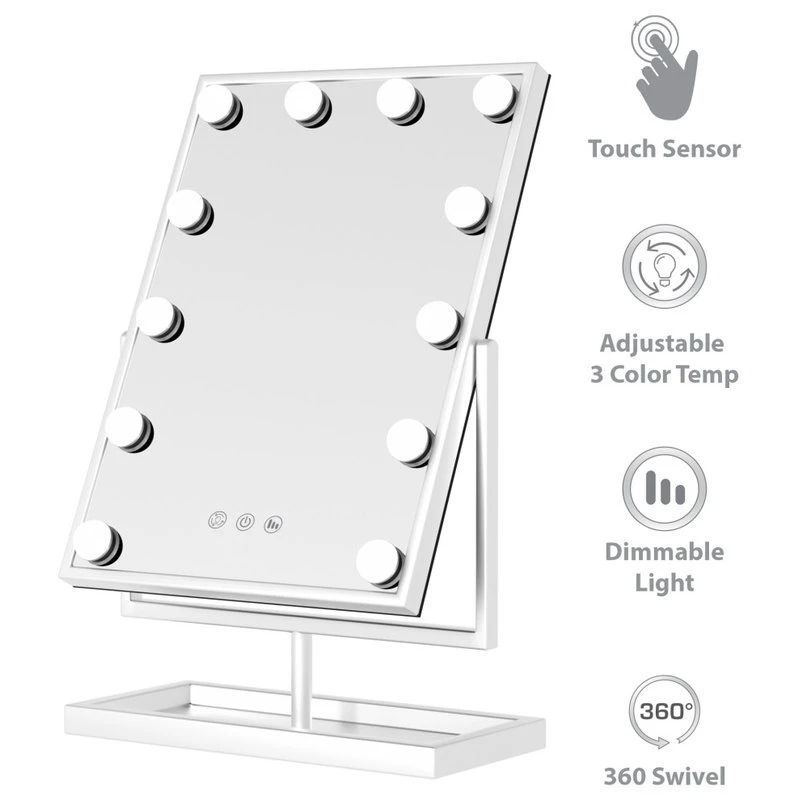 15x17" Hollywood Tri-Color Mirror, 12 Bulbs, White 2 15x17" Hollywood Tri-Color Mirror, 12 Bulbs, White - Image 2