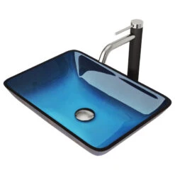 VIGO Sink In Turquoise Water And Faucet In Brushed Nickel