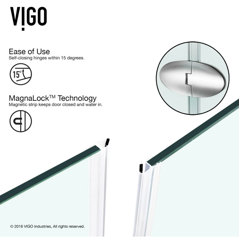VIGO 34"x34" Frameless Neo-Angle 3/8" Shower, Without Base, Chrome 8 VIGO 34"x34" Frameless Neo-Angle 3/8" Shower, Without Base, Chrome - Image 8