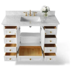 Audrey Vanity Set, White, 48", Gold Hardware, No Mirror 29 Audrey Vanity Set, White, 48", Gold Hardware, No Mirror -Warm Bathroom dcd1183c024e13a5 3886 w800 h800 b1 p0