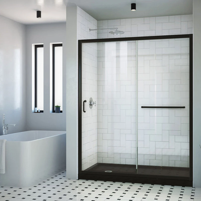 DreamLine Infinity-Z 34x60" Sliding Shower Door, Satin Black, Left Black Base 2 DreamLine Infinity-Z 34x60" Sliding Shower Door, Satin Black, Left Black Base - Image 2