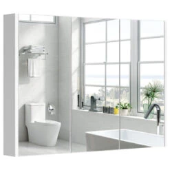 Costway 36 Wide Wall Mount Mirrored Bathroom Medicine Cabinet Triple Mirror