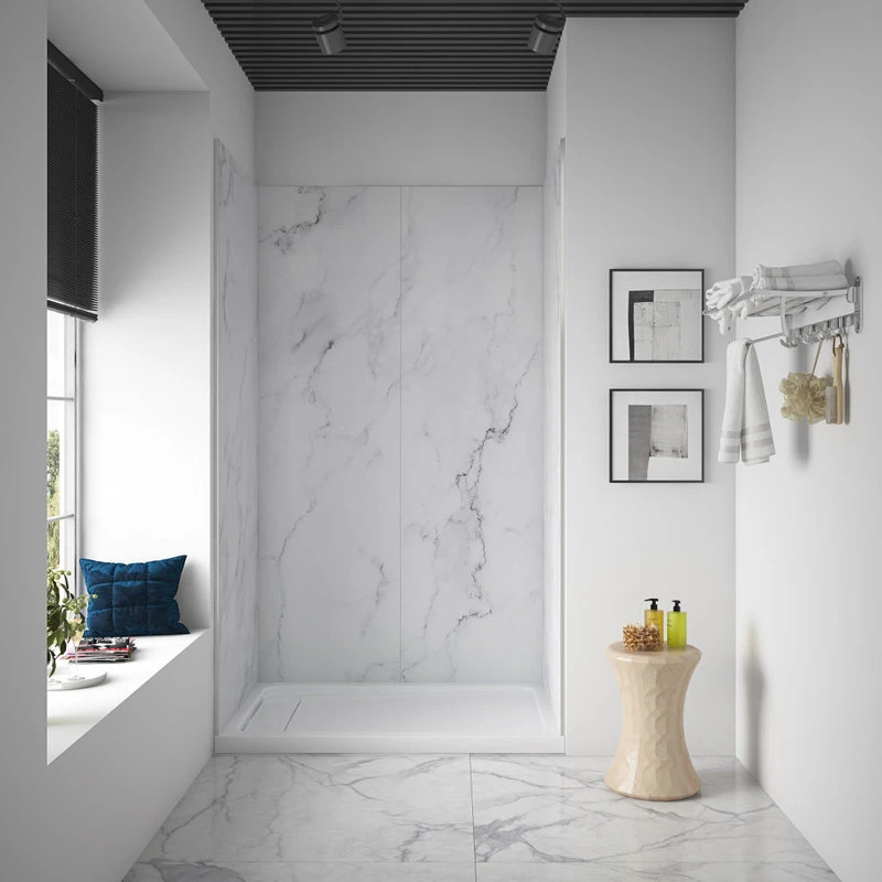Ove Decors Arroyo 48 X 32 In. Solid Surface Alcove Shower Wall In Carrara Finish 2 Ove Decors Arroyo 48 X 32 In. Solid Surface Alcove Shower Wall In Carrara Finish - Image 2