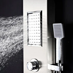 ANZZI Field 58" Shower Panel With Heavy Rain Shower And Wand, Brushed Steel -Warm Bathroom df11458408b6ecdb 6874 w800 h800 b0 p0